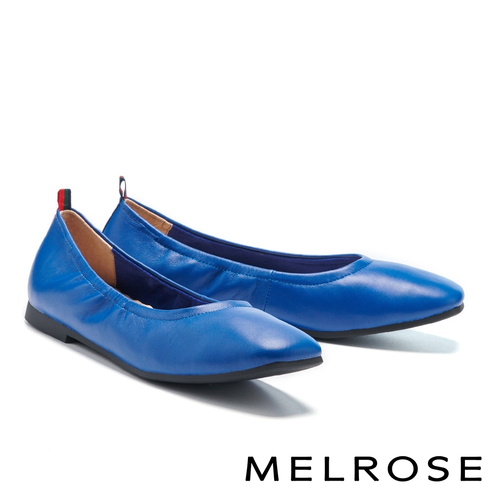 平底鞋 MELROSE 質感舒適真皮純色方頭平底鞋－藍