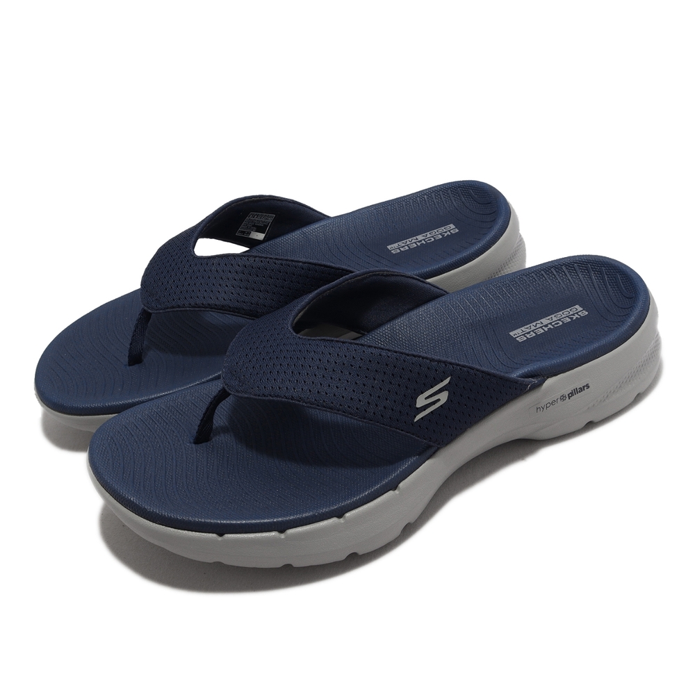 Skechers 涼拖鞋 Go Walk 6 Sandal 男鞋 深藍 灰 夾腳拖鞋 機能 人字拖 休閒 健走 229129NVGY