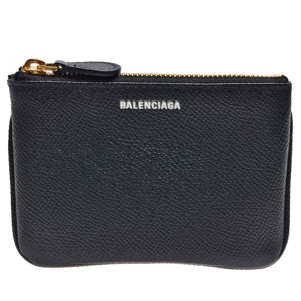 BALENCIAGA 經典品牌字母LOGO牛皮拉鍊鑰匙/零錢包(黑)