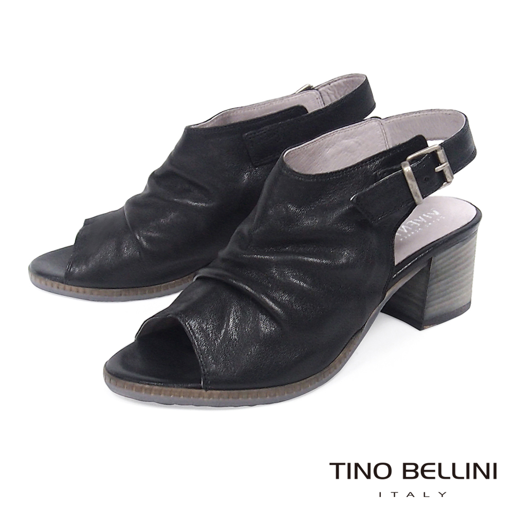 Tino Bellini 義大利復古感全真皮高跟魚口涼鞋_ 黑