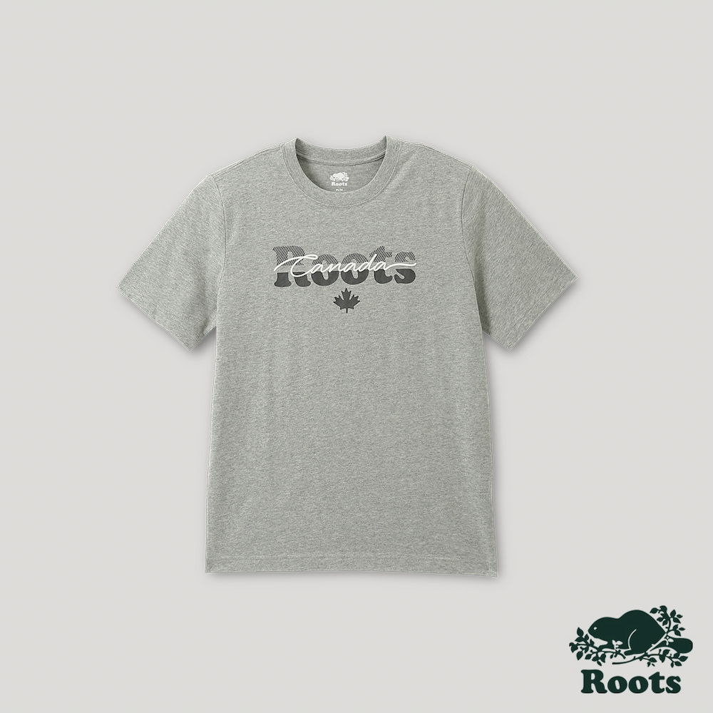 Roots 男裝- 城市悠遊系列 金屬文字短袖T恤-灰色
