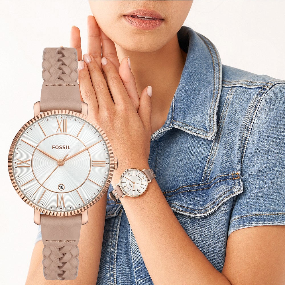 FOSSIL Jacqueline 編織皮革錶帶女錶-36mm ES5207