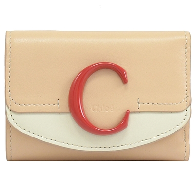 CHLOE C Bag系列撞色款小牛皮三折零錢短夾(裸膚色)