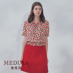 現貨【MEDUSA 曼度莎】I Care 可愛櫻桃荷葉雪紡上衣（F）｜女上衣 女短袖上衣