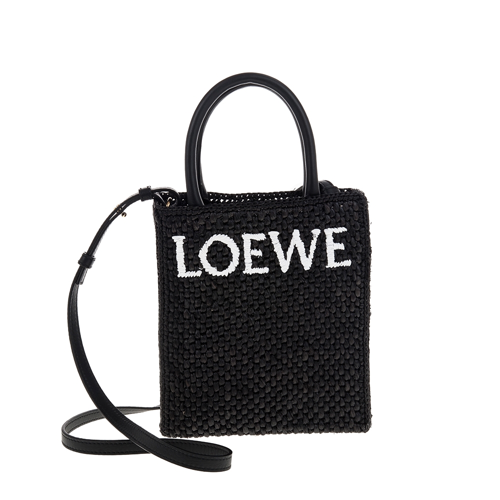 LOEWE 新款撞色 LOEWE 標誌Standard Tote酒椰葉手提/斜背包 (黑色)