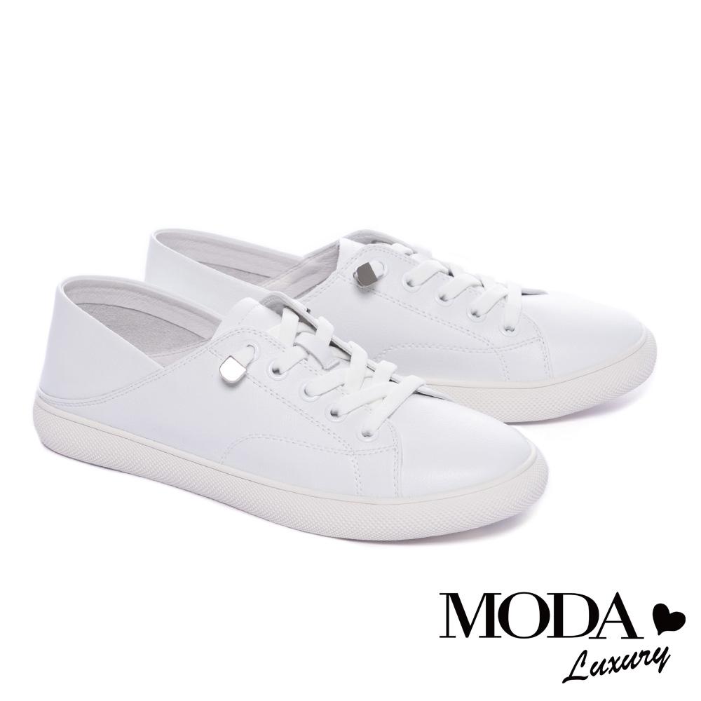 休閒鞋 MODA Luxury 率性兩穿式牛皮厚底休閒鞋－白