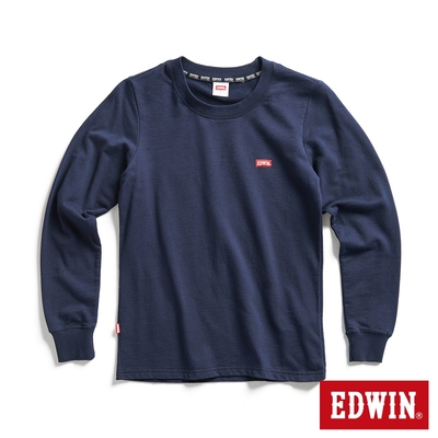 EDWIN 露營系列 背後富士山營地LOGO長袖T恤-女-丈青色