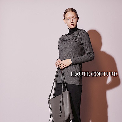 Haute Couture 高定系 貂絨✕羊毛針織毛衣造型上衣-鐵灰