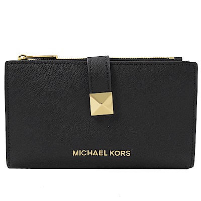 MICHAEL KORS KARLA 金屬鉚釘釦對開中長夾(黑)