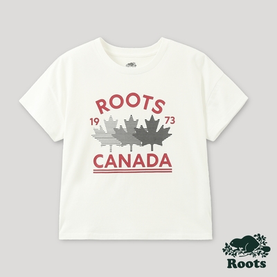Roots女裝-加拿大日系列 楓葉元素有機棉寬版短袖T恤-白色