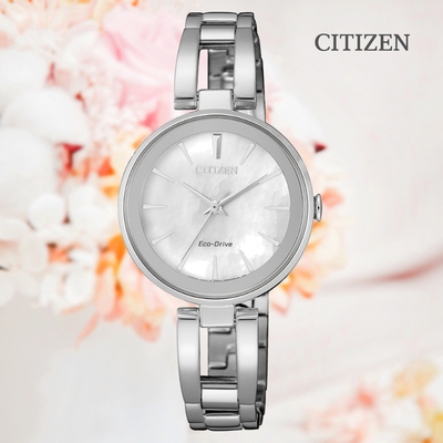 CITIZEN 星辰 LADYS 光動能 白蝶貝淑女腕錶-28mm EM0631-83D 銀色