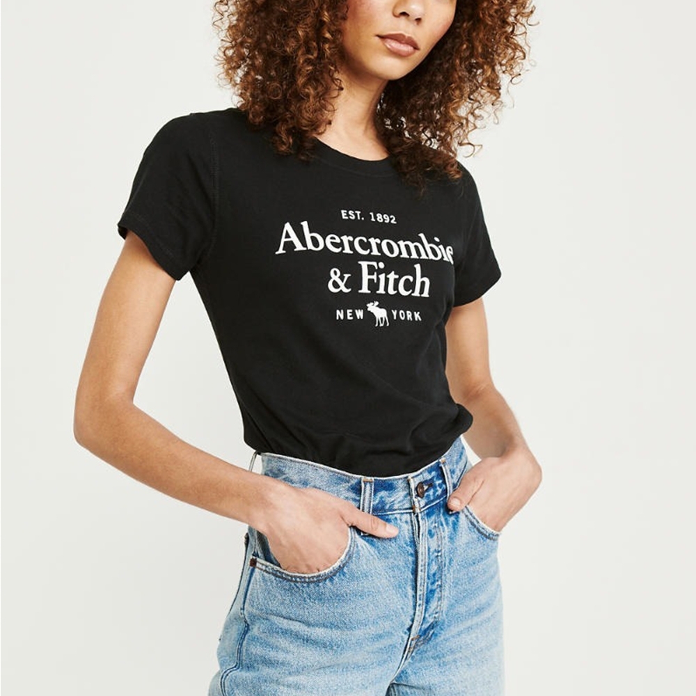 麋鹿 AF A&F 年度熱銷經典文字大麋鹿短袖T恤(女)-黑色