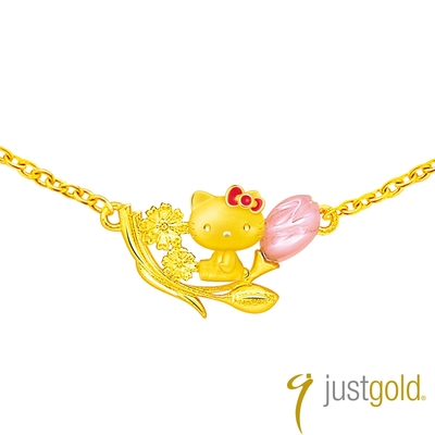 【Just Gold 鎮金店】HELLO KITTY鬱金香 黃金項鍊