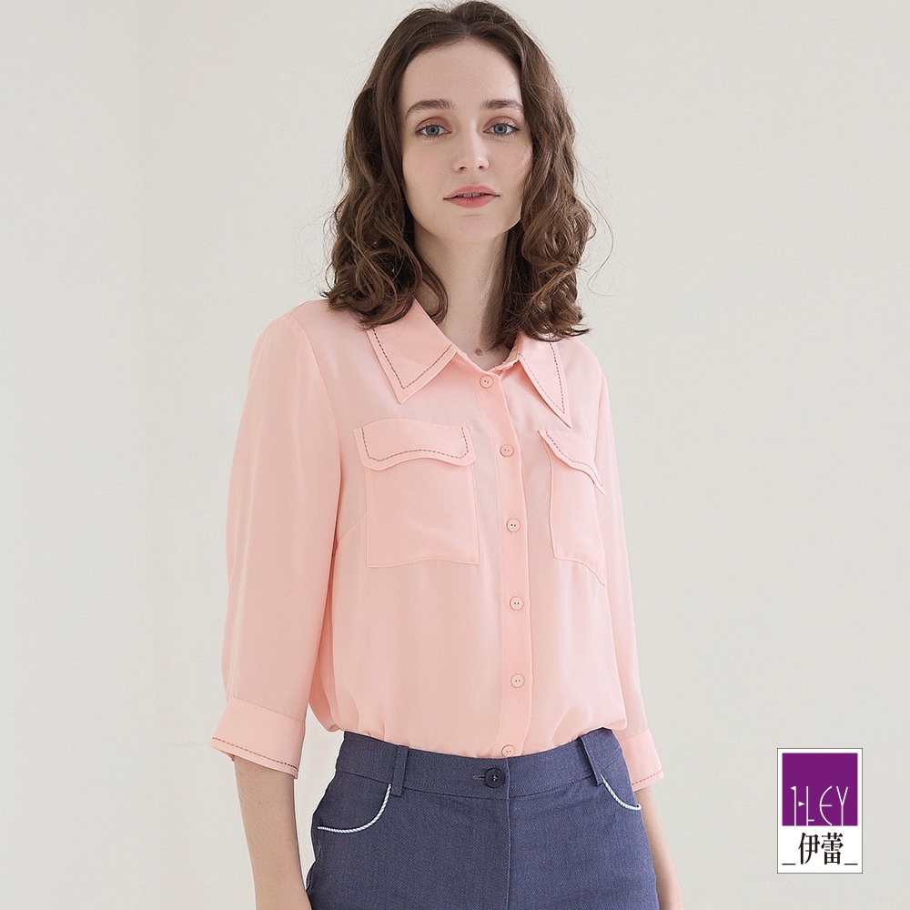 ILEY伊蕾 輕甜造型明線口袋雪紡襯衫(粉色；M-XL)1221061502