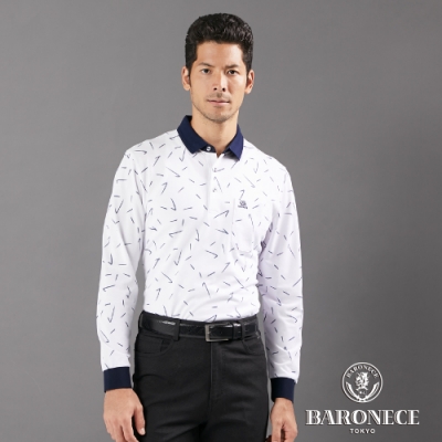 BARONECE 百諾禮士休閒商務 男裝 網眼印花長袖POLO衫--白色(1206265-90)