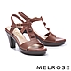 涼鞋 MELROSE 美樂斯 安定感 俐落簡約方釦造型牛皮美型高跟涼鞋－棕 product thumbnail 1