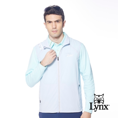【Lynx Golf】男款造型配色織帶設計LOGO緹織網布剪接拉鍊口袋無袖背心-灰色