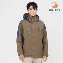 【Hilltop 山頂鳥】GORE-TEX 防水防風透氣 單件式可拆帽大衣外套(可銜接內件) 男款 藍｜PH22XM18ECNE