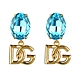 D&G DOLCE&GABBANA 金屬LOGO鑽鑲飾垂墜夾式耳環(青藍) product thumbnail 1