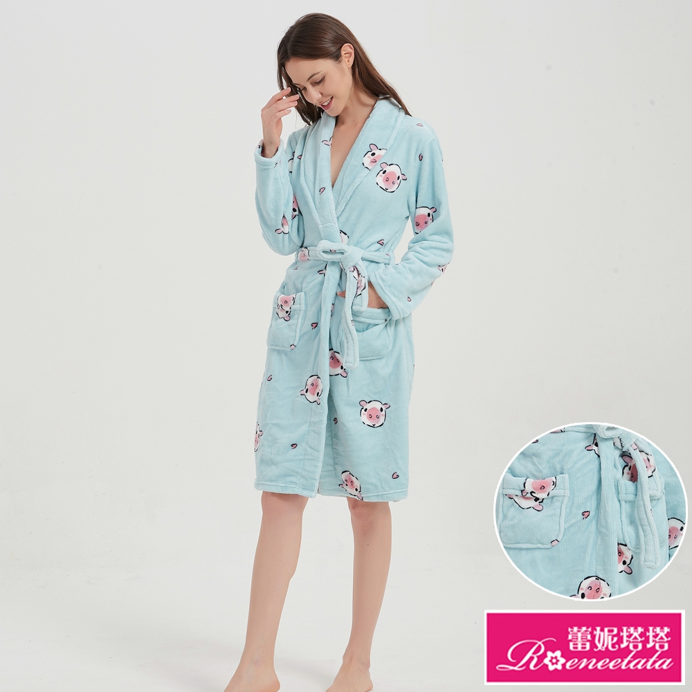 睡衣 可愛動物 極暖超柔軟水貂絨女性長袖睡袍(R09232-5水綠) 蕾妮塔塔