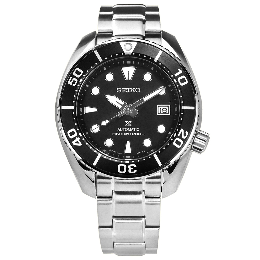 SEIKO 精工 PROSPEX 潛水錶 機械錶 防水200米 不鏽鋼手錶-黑色/45mm