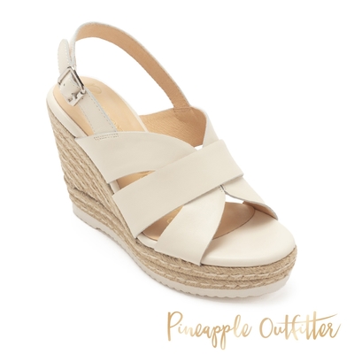 Pineapple Outfitter-IDUN 真皮楔型草編涼鞋-白色