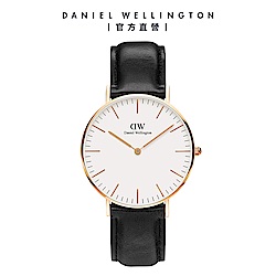 Daniel Wellington DW 手錶 Classic Sheffield 36mm爵士黑真皮皮革錶 DW00100036