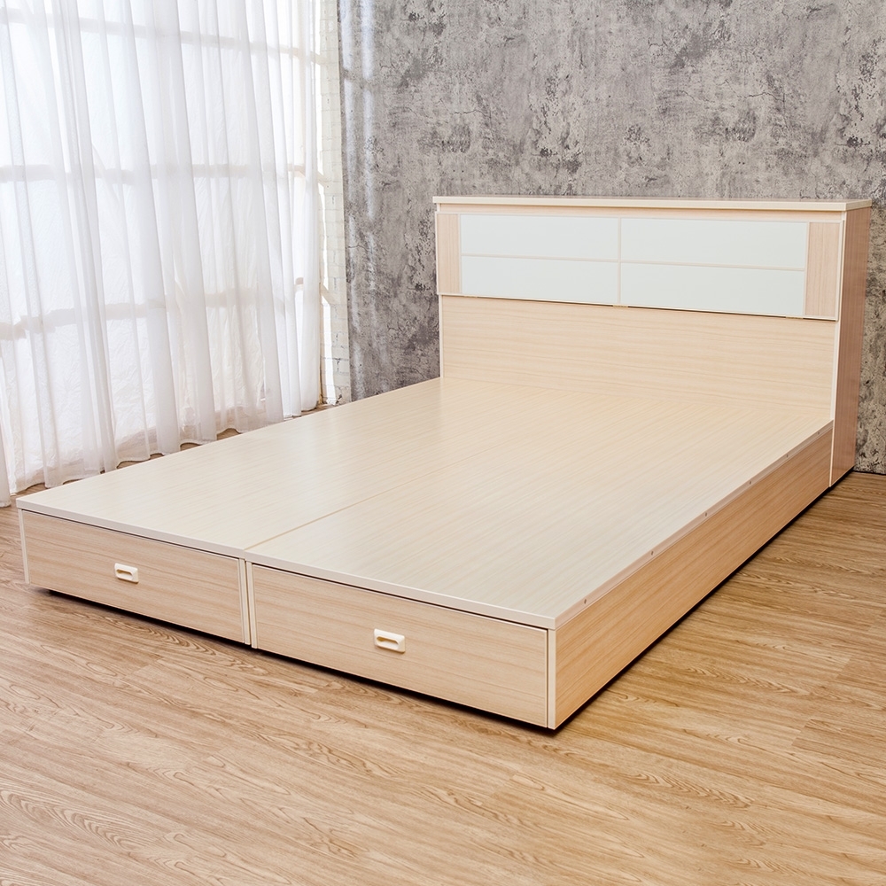 Birdie南亞塑鋼-5尺雙人塑鋼床組(床頭箱+後二抽屜床底)(白橡色+白色)
