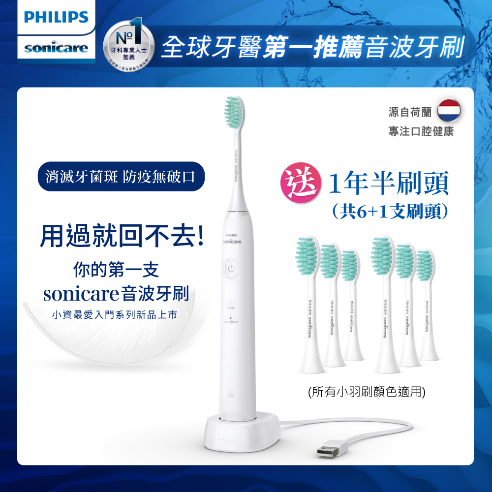 【Philips 飛利浦】買2盒刷頭HX2023/02(送小羽刷-電動牙刷HX2421/02白)