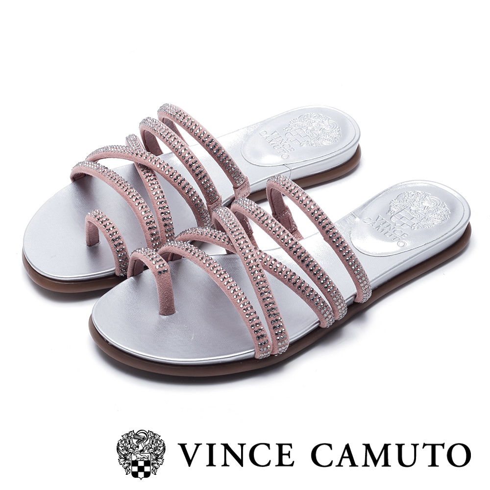 VINCE CAMUTO 交叉帶水鑽平底涼鞋-絨粉