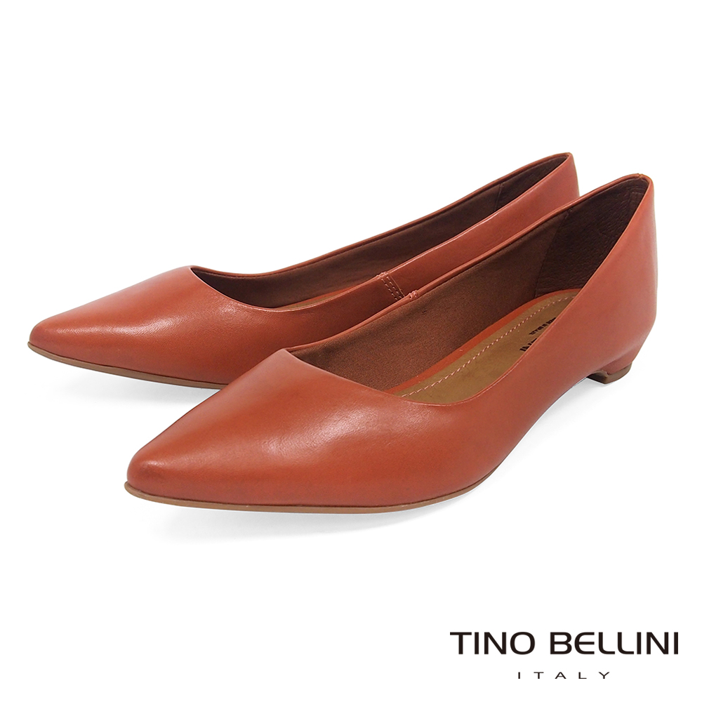 Tino Bellini 巴西進口純色雅緻氣質舒足低跟包鞋 _ 橘