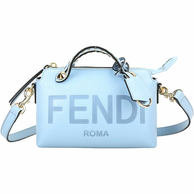 FENDI By The Way Boston 迷你款 字母牛皮縫線提把手提/斜背包(水藍色)