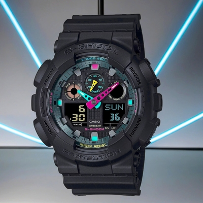 CASIO 卡西歐 G-SHOCK 虛擬世界 霓虹科幻雙顯手錶 送禮推薦 GA-100MF-1A