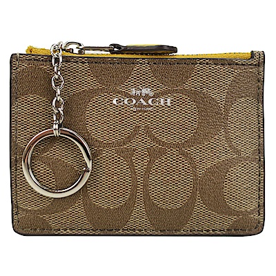 COACH LOGO緹花PVC鑰匙零錢夾(卡其亞麻黃)