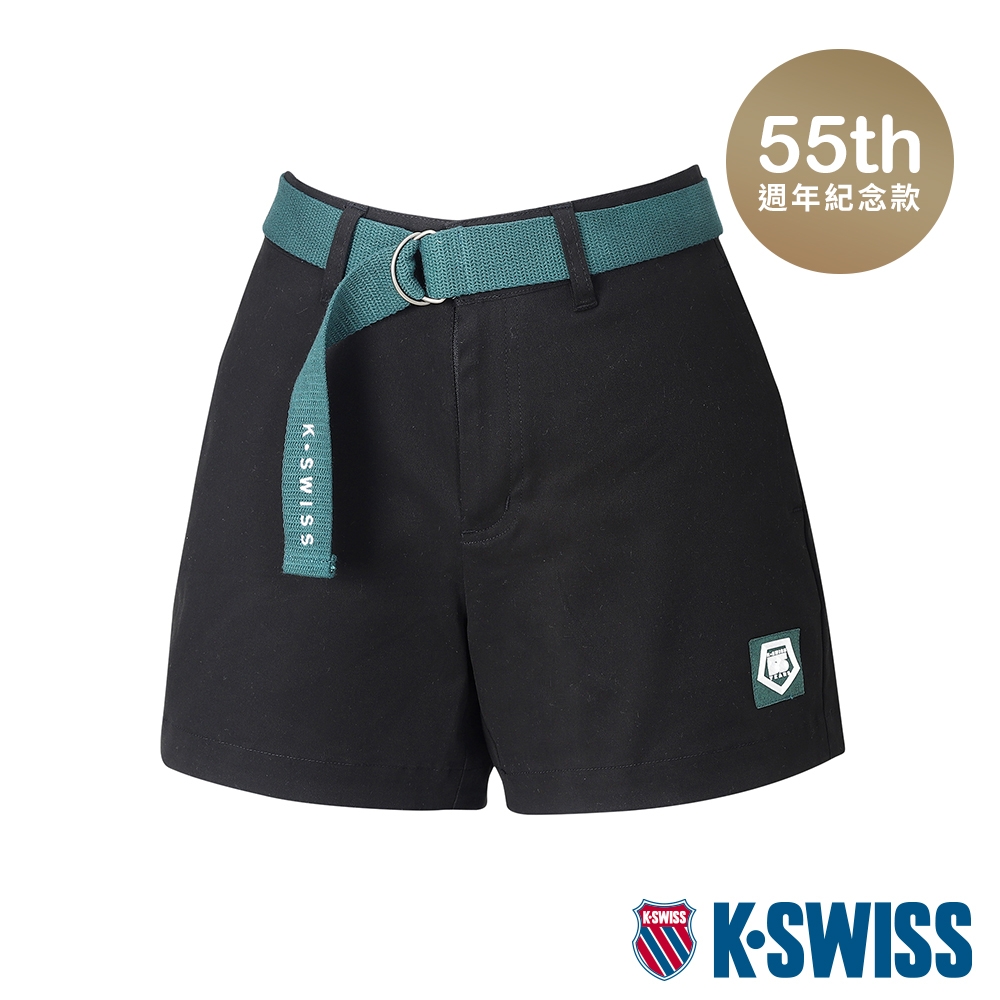 K-SWISS 55TH WOVEN SHORTS W/BELT棉質休閒短褲-女-黑