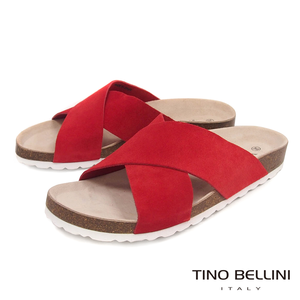 Tino Bellini 西班牙進口簡約真皮交叉平底涼拖鞋 _ 紅