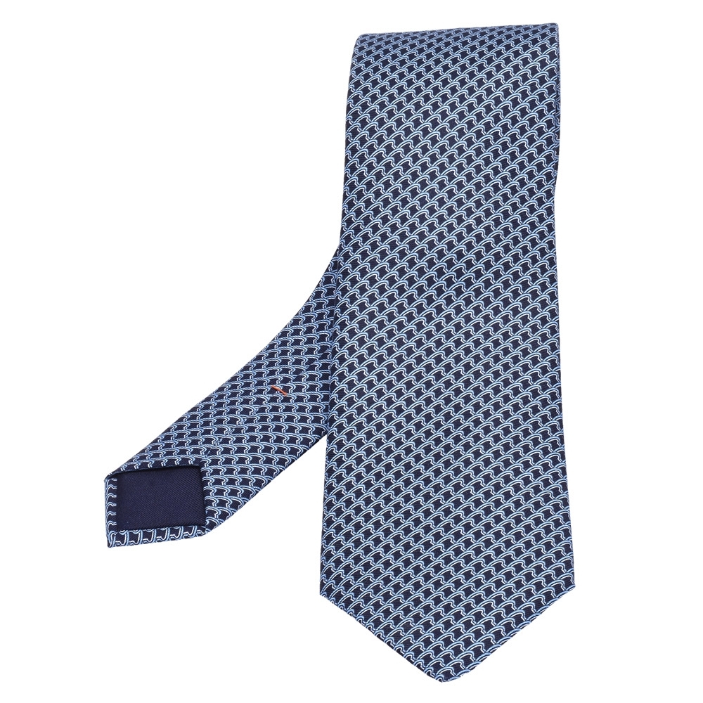 HERMES 經典Cravate系列圖案純絲領帶(藍X黑)