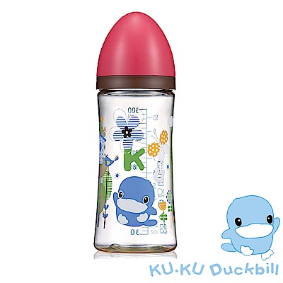 KU.KU酷咕鴨-歐風經典PES寬口奶瓶300ml(藍/紅)