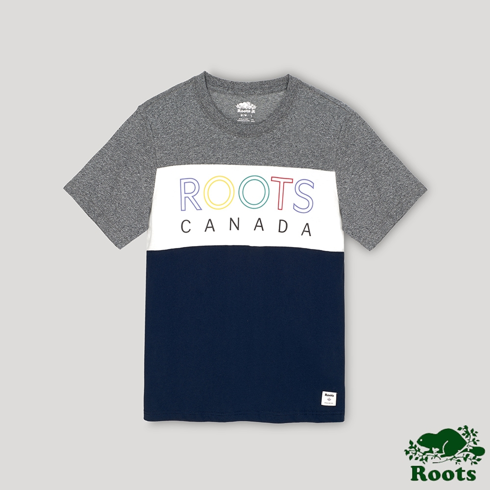 Roots 男裝- 愛最大加拿大日系列 色塊拼接短袖T恤-灰色