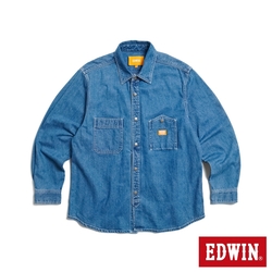 EDWIN 橘標 寬版厚磅牛仔長袖襯衫-男-石洗藍