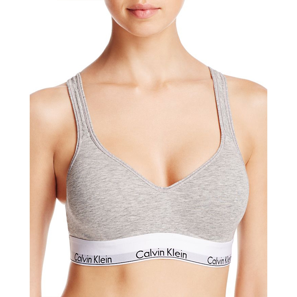 Calvin Klein Padded Bralette 棉質寬鬆緊帶零感薄襯小V運動內衣/CK內衣-灰色, 集中包覆內衣