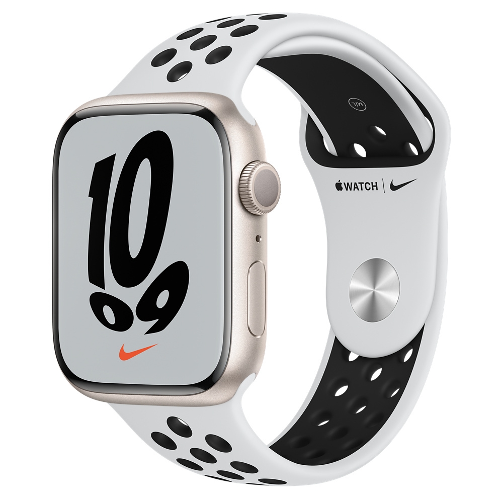 Apple Watch Nike Series 7 (GPS) 45mm 星光鋁金屬錶殼+Pure Platinum黑色錶帶(MKNA3TA/A)