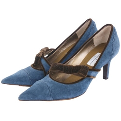 PHILOSOPHY 藍色蝴蝶結飾麂皮尖頭跟鞋(展示品)