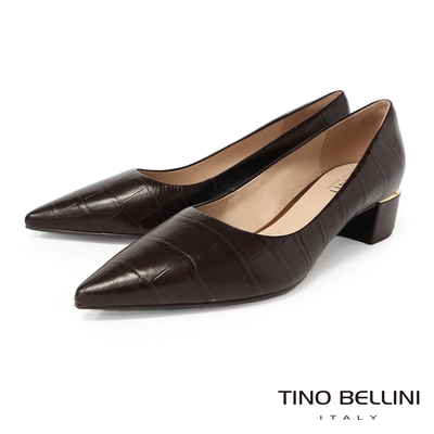 Tino Bellini 巴西進口石紋尖頭低跟鞋FWCV036B-6(可可)