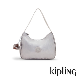 Kipling 知性光澤銀灰造型大開口拉鍊手提肩背包-ESTEBAN