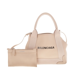 BALENCIAGA 經典NAVY系列牛皮尼龍飾邊手提/斜背包 (XS/奶茶色)