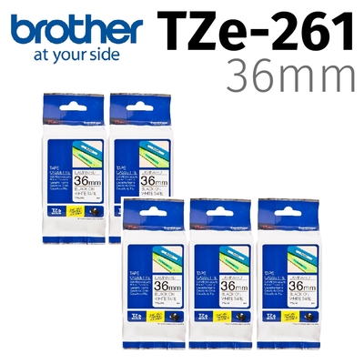 【5入組】brother 原廠護貝標籤帶 TZe-261 (白底黑字 36mm)