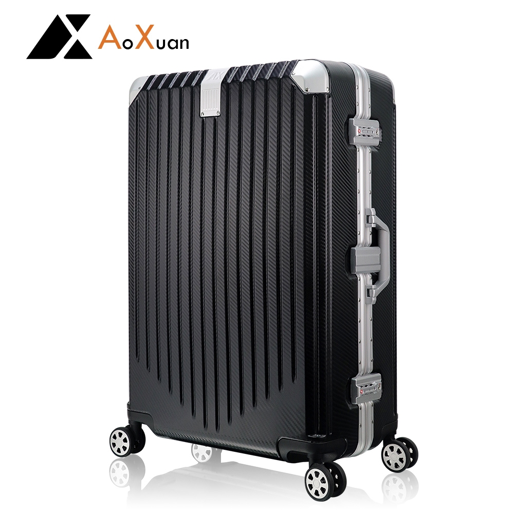 AoXuan 29吋行李箱PC格紋鋁框旅行箱 時光旅行(黑色) AXT1690829