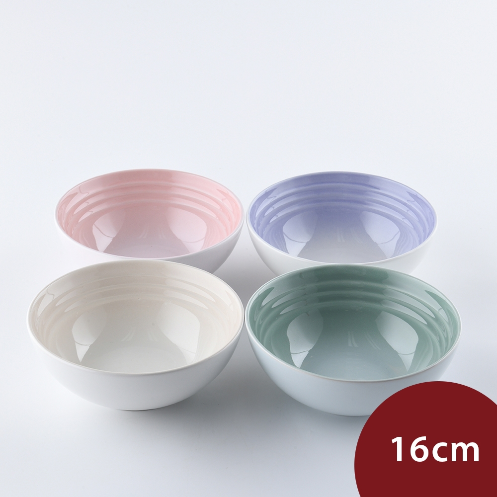 Le Creuset  淡雅恬靜系列 早餐穀片碗 16cm 4入 貝殼粉/淡粉紫/湖水綠/蛋白霜