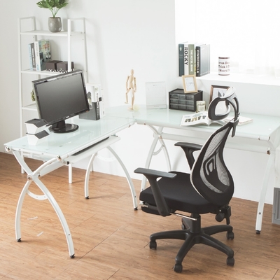 完美主義 強化玻璃L型電腦桌/附鍵盤架/工作桌/書桌(2色)